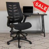 Flash Furniture BL-ZP-809D-BK-GG High Back Black Mesh Spine-Back Ergonomic Drafting Chair with Adjustable Foot Ring and Adjustable Flip-Up Arms